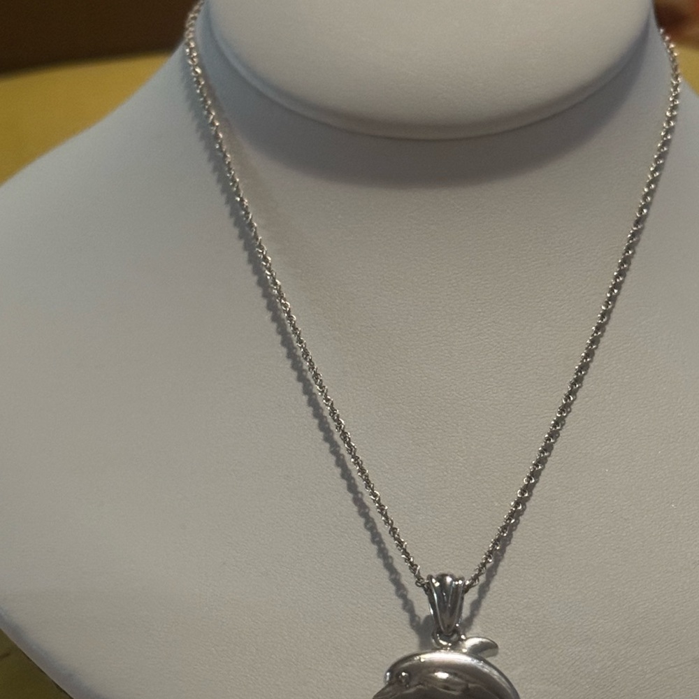 Sterling Silver Dolphin Pendant Necklace - Silver